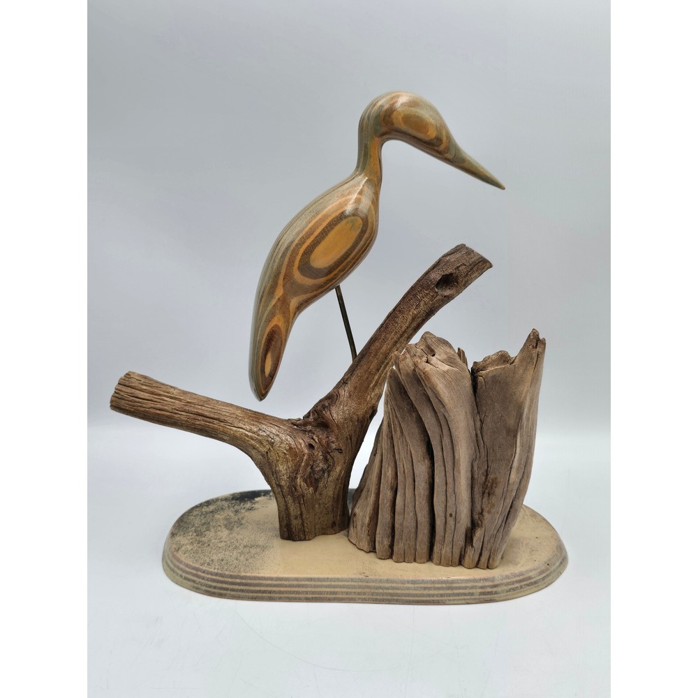 Hand-made Wooden layered Bird Sculpture Driftwood Base Branch 11in